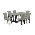 HomeStock 7-Pc Rectangle Natural Oak Finish Solid Wood Top Dining Table with 6 Chairs