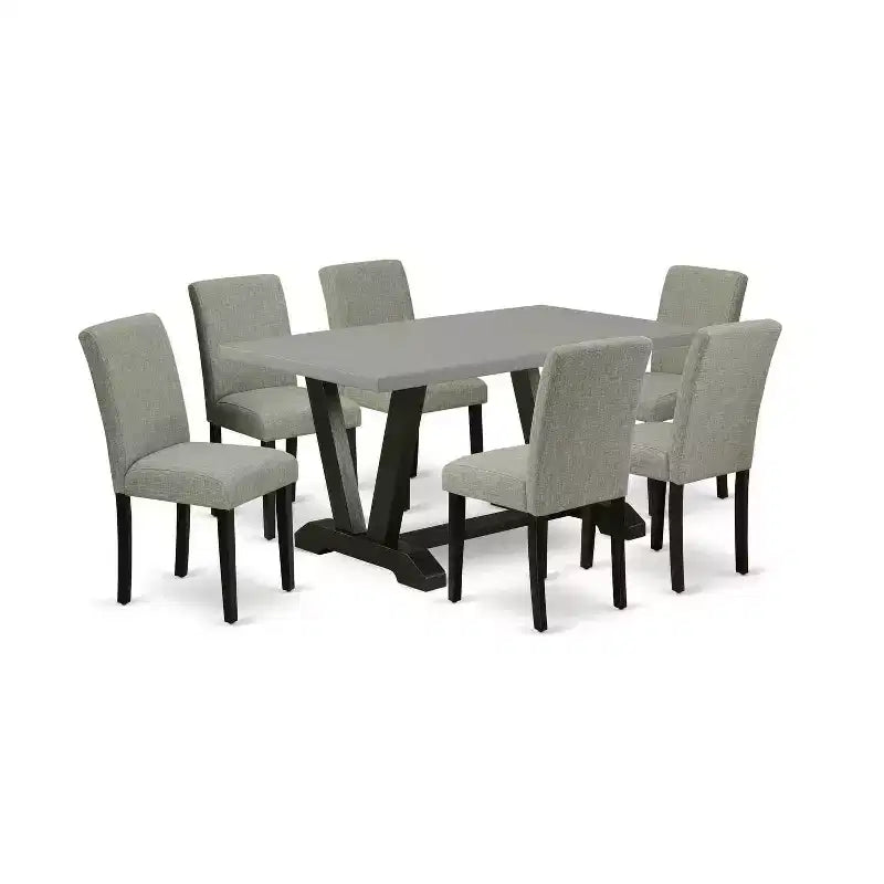HomeStock 7-Pc Rectangle Natural Oak Finish Solid Wood Top Dining Table with 6 Chairs