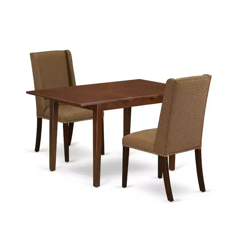 HomeStock 3-Piece Mahogany Finish Rectangular Solid Wood Top with Butterfly Leaf Dining Table Set