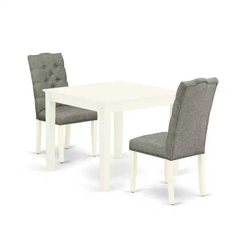 Vintage 3-Piece Dining Set - Kitchen Table & 2 Parsons Chairs - Linen White Finish