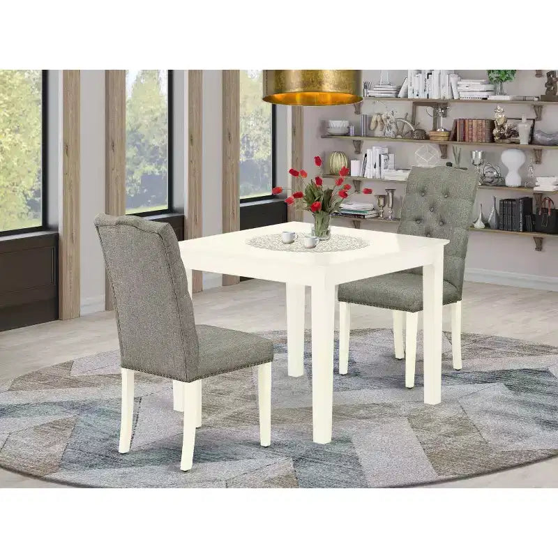 Ensemble de salle à manger vintage 3 pièces - Table de cuisine et 2 chaises Parsons - Fini blanc lin