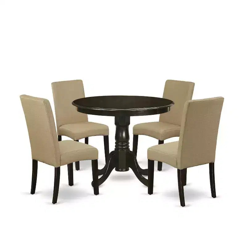 HomeStock 5-Piece Round Cappuccino Finish Solid Wood Top Dining Table with 4 Parson Chair