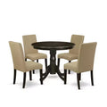 HomeStock 5-Piece Round Cappuccino Finish Solid Wood Top Dining Table with 4 Parson Chair