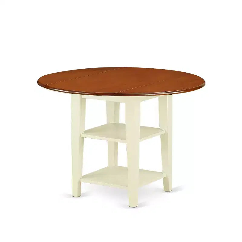 HomeStock 3-Pc Buttermilk and Cherry Solid Wood Top - Round Dining Room Set - Seats-4