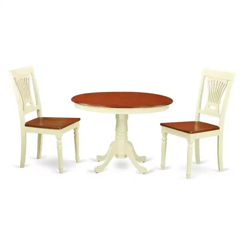 HomeStock 3-Piece Buttermilk & Cherry Finish Solid Wood Top Dining Table with 2 Chairs