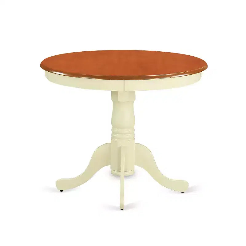 HomeStock 5-Pc Round Buttermilk & Cherry Finish Solid Wood Top Dining table with 4 Chairs with Cross Back