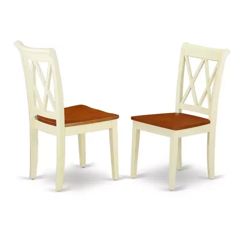 HomeStock – Ensemble de salle à manger 5 pièces en bois massif et plateau rond, finition babeurre et cerisier, 1 table et 4 chaises à dossier croisé