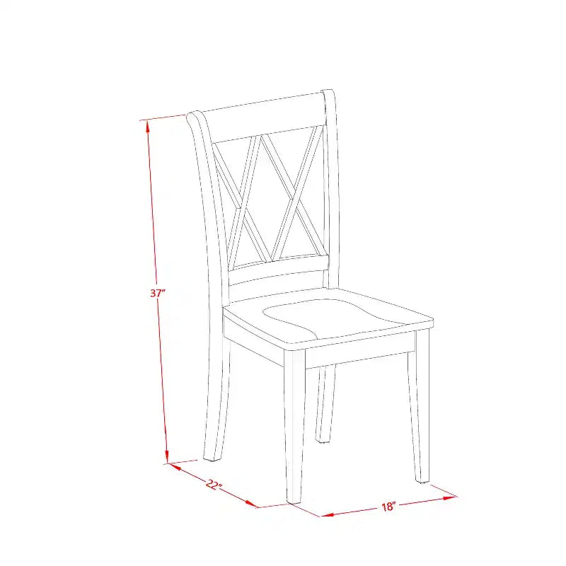 HomeStock – Ensemble de salle à manger 5 pièces en bois massif et plateau rond, finition babeurre et cerisier, 1 table et 4 chaises à dossier croisé