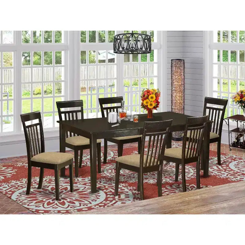 Ensemble de salle à manger moderne - Table et chaises 7 pièces - Chaises en tissu de lin - Table rectangulaire de 42x72 pouces