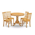 HomeStock 5-Piece Round Natural Oak Finish Solid Wood Top Dining table with 4 Chairs