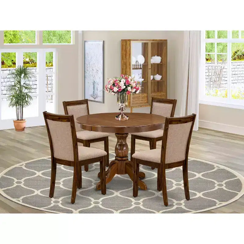Table de salle à manger HomeStock 5 pièces en bois massif finition sablée noire avec 4 chaises