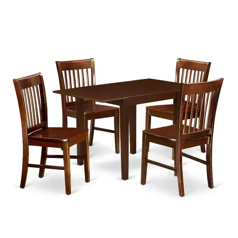 5-Piece Mahogany Finish Solid Wood Top - Dining Room Set - Seats 4