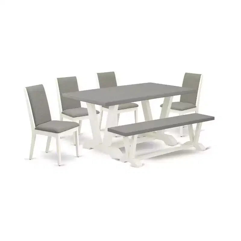 HomeStock 6-Piece Natural Oak Finish Solid Wood Top dining Table with 1-Bench and 4-Chairs