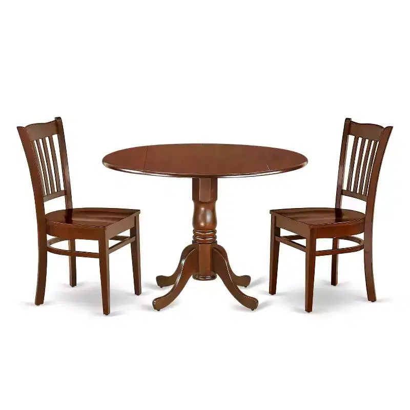 Round Dining Table Set - 42 Inch Kitchen Table with 2 Chairs - Linen White Finish
