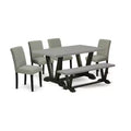 HomeStock 6-Pc Rectangle Natural Oak Finish Solid Wood Top Dining Table with 1-Bench, 4-Chairs