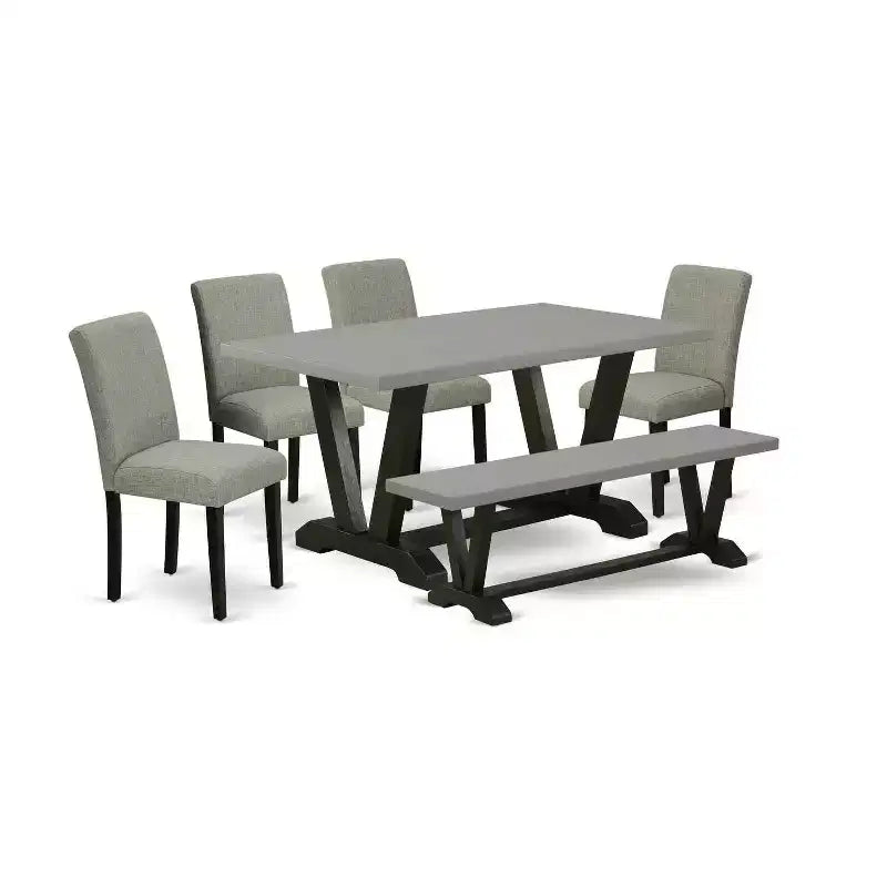 HomeStock 6-Pc Rectangle Natural Oak Finish Solid Wood Top Dining Table with 1-Bench, 4-Chairs