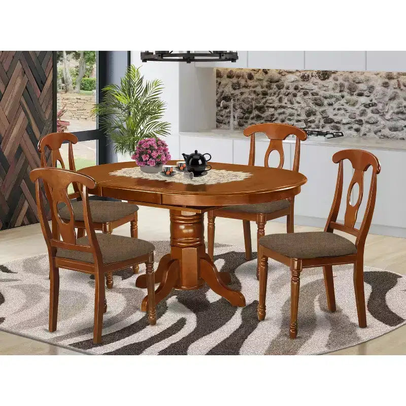 Ensemble de salle à manger 5 pièces - Table ovale avec rallonge papillon et 4 chaises de cuisine - Finition brun selle