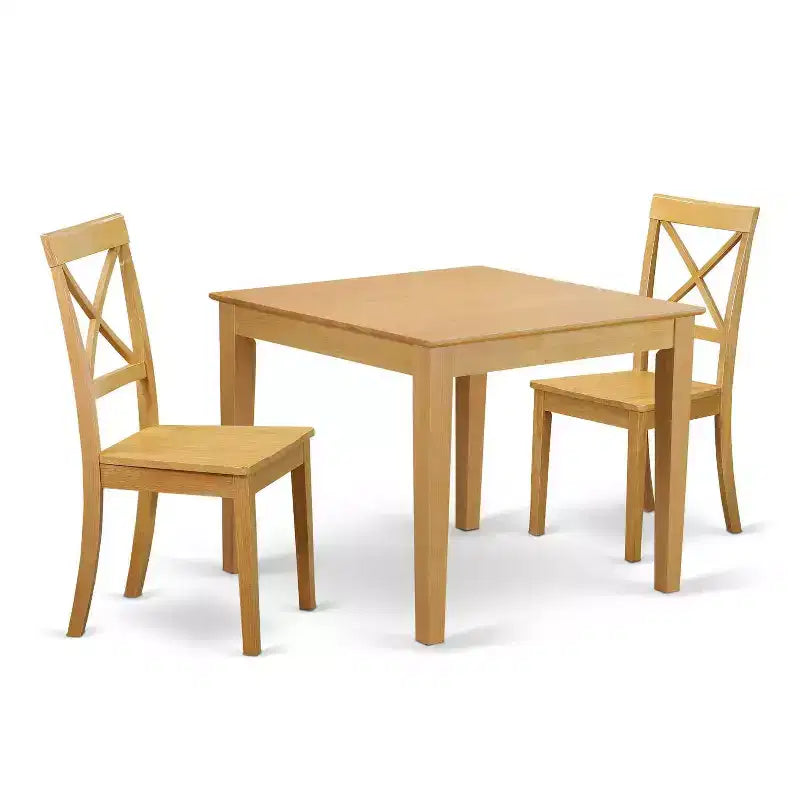 Dinette Set 3 Piece - Round Table with 2 Wood Dining Chairs - Oak Finish Kitchen Set