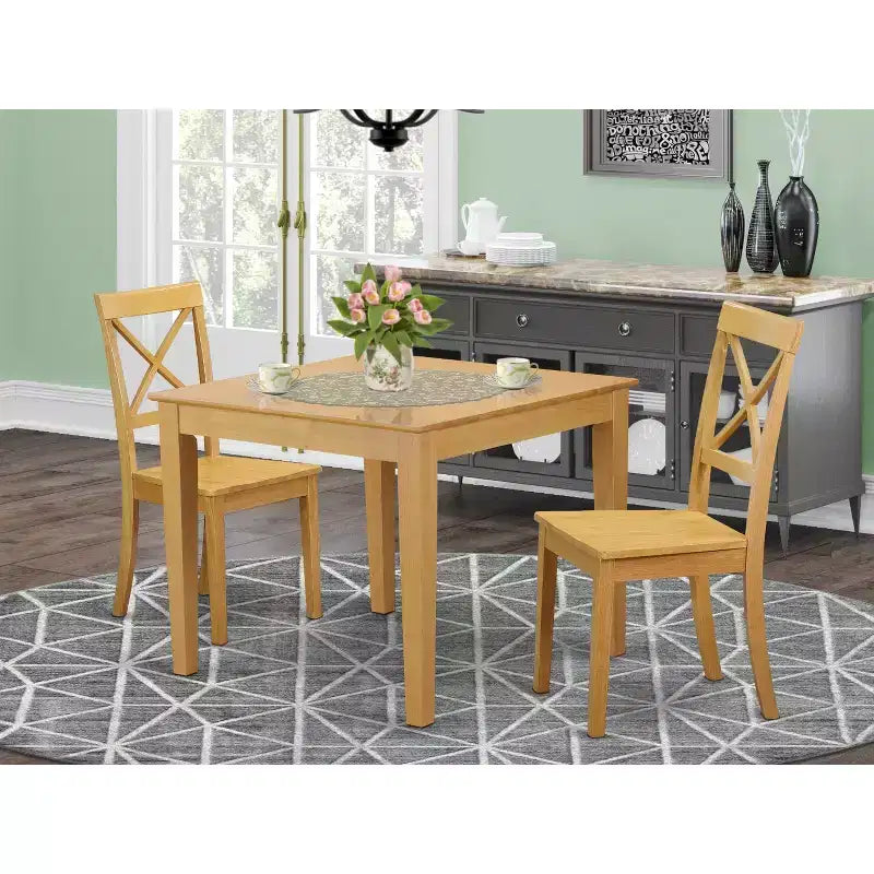 Ensemble de salle à manger 3 pièces – Table ronde avec 2 chaises de salle à manger en bois – Ensemble de cuisine finition chêne