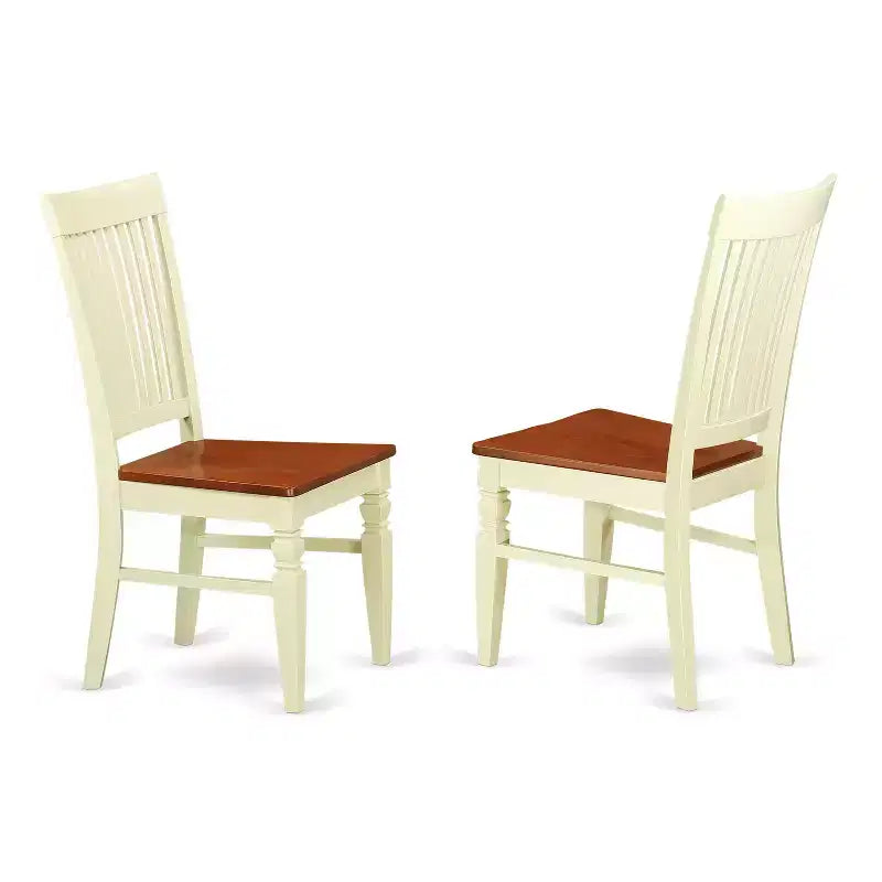 Ensemble de salle à manger 3 pièces HomeStock avec table ronde à plateau en bois massif finition cerisier et couleur crème