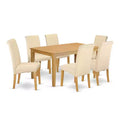 HomeStock 7-Pc Natural Oak Finish Solid Wood Top Dining Table with 6 Parson Chairs