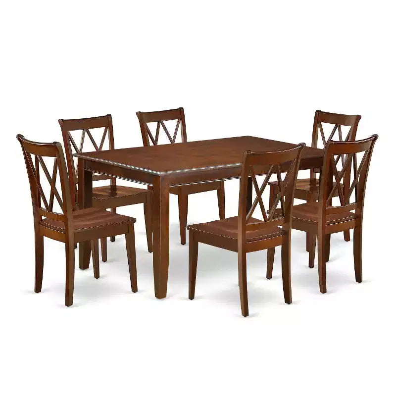 Mid-Century Dining Set - 7Pc Rectangular Table & 6 Chairs - Modern Retro Design
