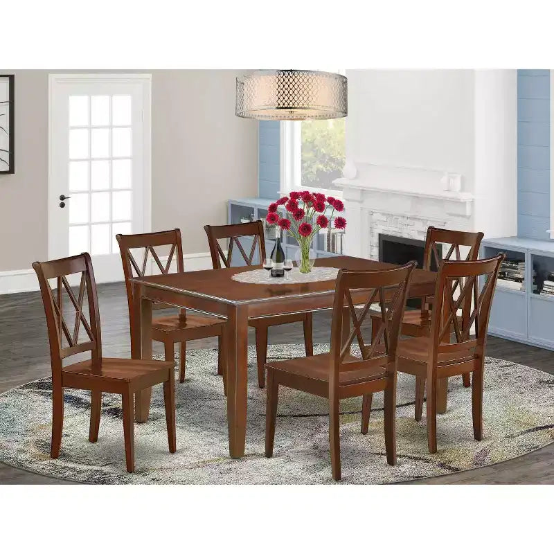 Ensemble de salle à manger du milieu du siècle - Table rectangulaire 7 pièces et 6 chaises - Design rétro moderne