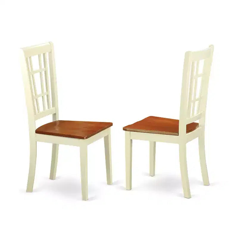 Ensemble de table à manger HomeStock 3 pièces, dessus en bois massif, finition crème et cerisier