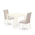 HomeStock 3-Piece Linen White Finish Rectangular Solid Wood Top Dining Table Set