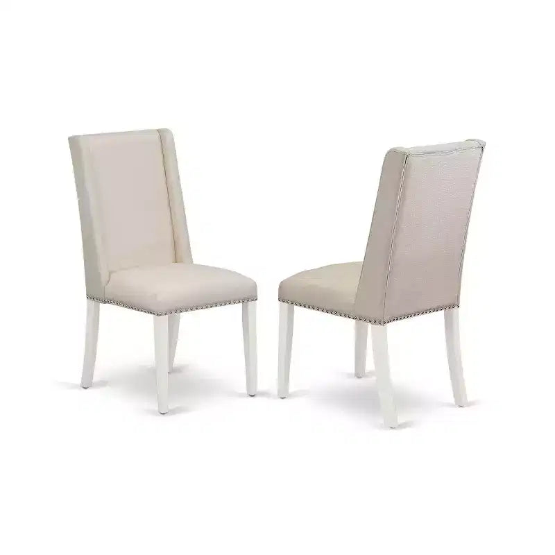 Ensemble de salle à manger 3 pièces HomeStock avec table rectangulaire en bois massif, finition blanc lin