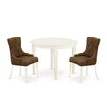 HomeStock 3-Piece White Finish Round Solid Wood Top Dining Table Set
