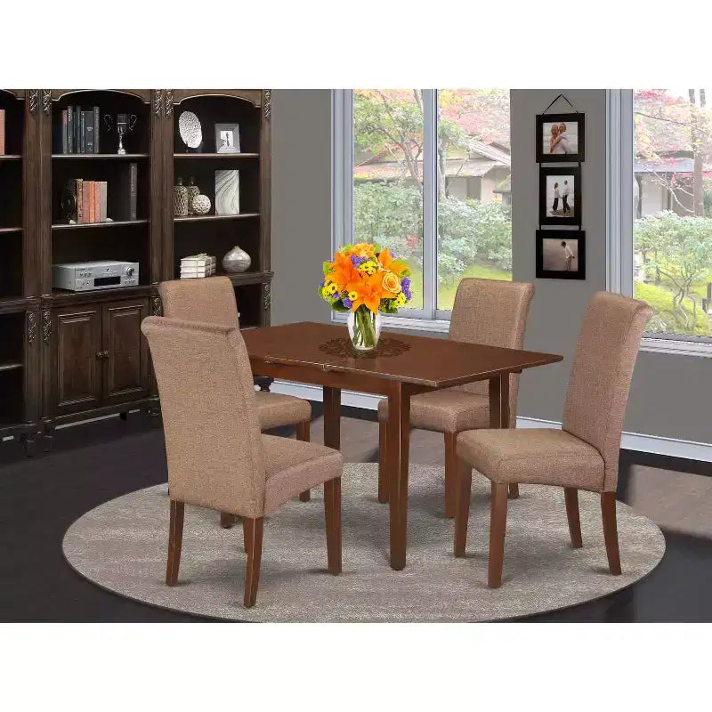 Ensemble table et chaises de cuisine pour 4 personnes - 5 pièces - Table rectangulaire avec rallonge portefeuille - Chaises en tissu lin