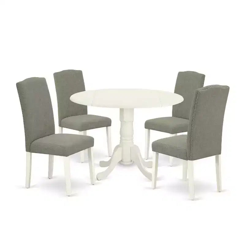 Round Kitchen Table Set 5pc - 42 Dining Table w/ Drop Leaves & 4 Parsons Chairs