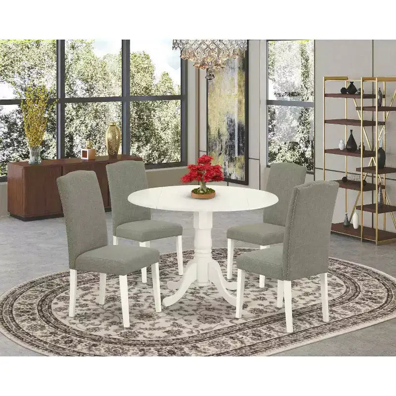 Ensemble table de cuisine ronde 5 pièces - Table à manger 107 cm avec rallonges et 4 chaises Parsons