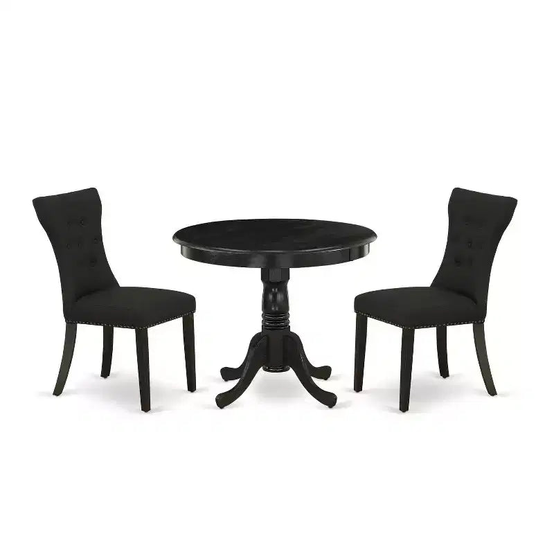 HomeStock 3-Pc Wirebrushed Black Solid Wood Top - Round Dining Room Set - Seats 4