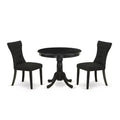 HomeStock 3-Pc Wirebrushed Black Solid Wood Top - Round Dining Room Set - Seats 4