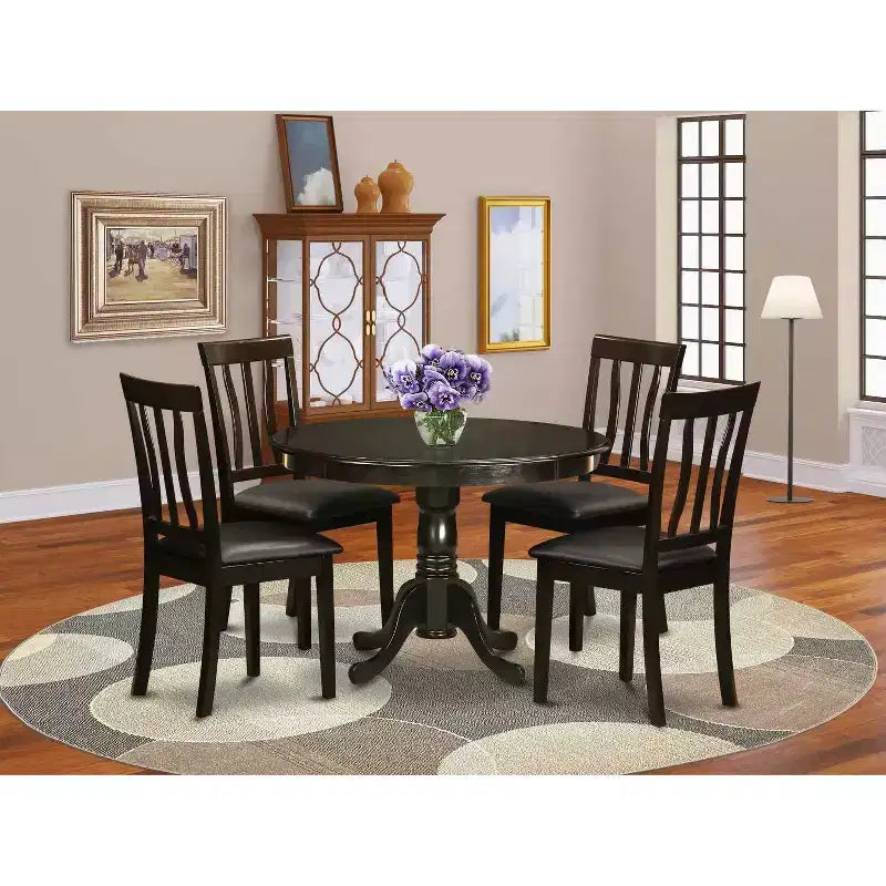 Ensemble de salle à manger rond 3 pièces HomeStock avec plateau en bois massif noir brossé – 4 places