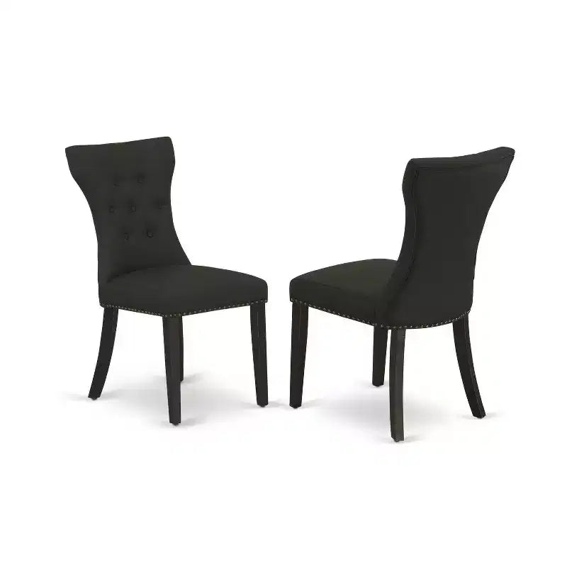 Ensemble de salle à manger rond 3 pièces HomeStock avec plateau en bois massif noir brossé – 4 places