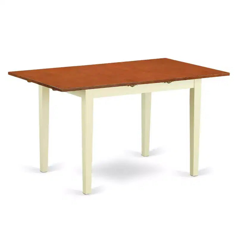 Ensemble de salle à manger 3 pièces HomeStock avec plateau rectangulaire en bois massif, finition blanc lin et rallonge papillon