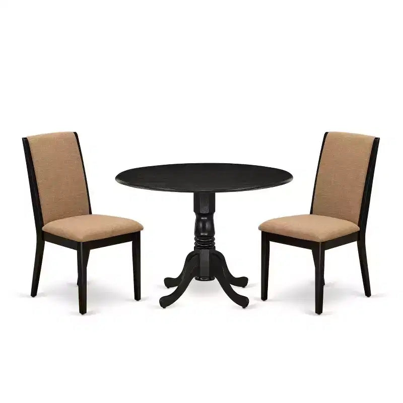 3-Piece Wirebrushed Black Solid Wood Top - Round Dining Room Set - Seats 4