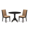 3-Piece Wirebrushed Black Solid Wood Top - Round Dining Room Set - Seats 4