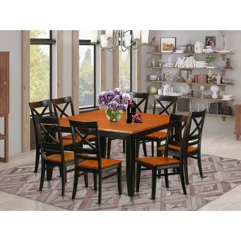Ensemble de salle à manger 9 pièces - Table carrée avec rallonge papillon et 8 chaises - 137x137 cm