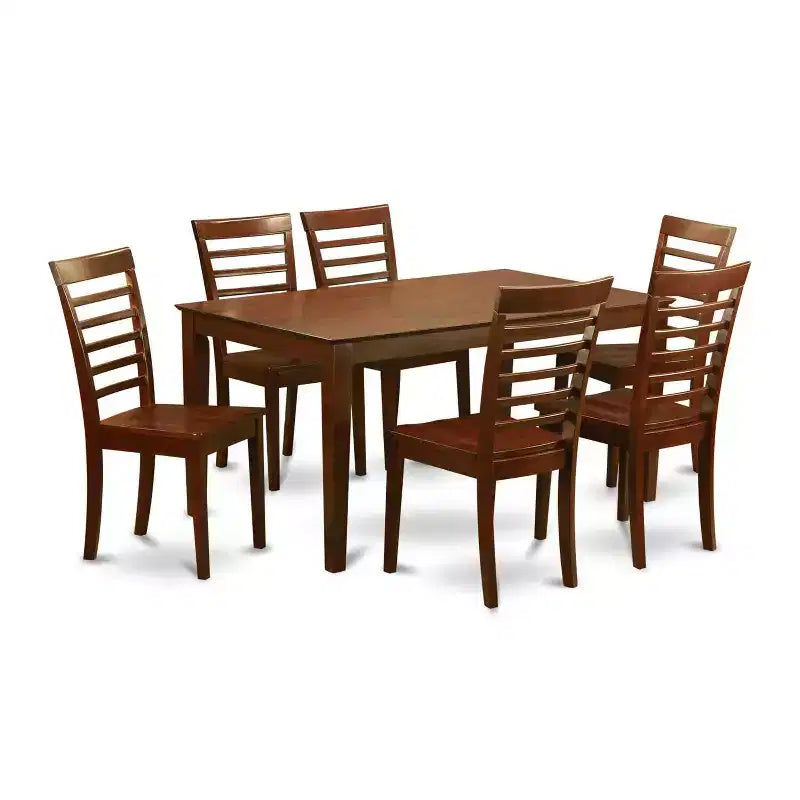 HomeStock 7-Piece Rectangle Mahogany Finish Solid Wood Top Dining Table with 6 Chairs