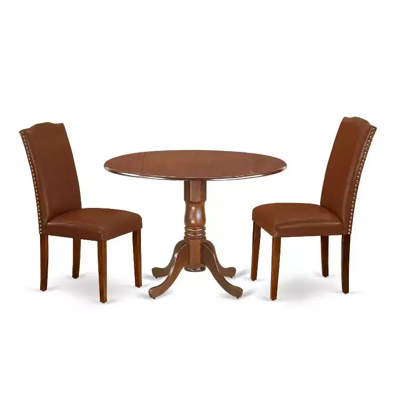 Round Kitchen Table Set - 3pc Coastal Craftsman Table w/ 2 Chairs - 42 Inch Dining Table
