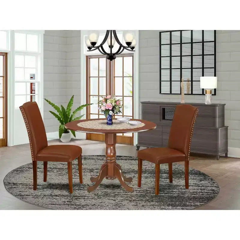 Ensemble de table de cuisine ronde - Table d'artisan côtier 3 pièces avec 2 chaises - Table à manger de 42 pouces