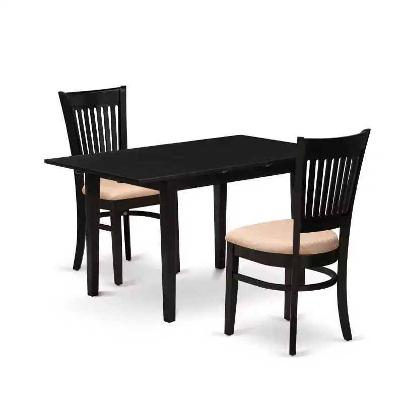 HomeStock 3-Pc Black Finish Rectangular Solid Wood Top With Butterfly Leaf Dining Table Set