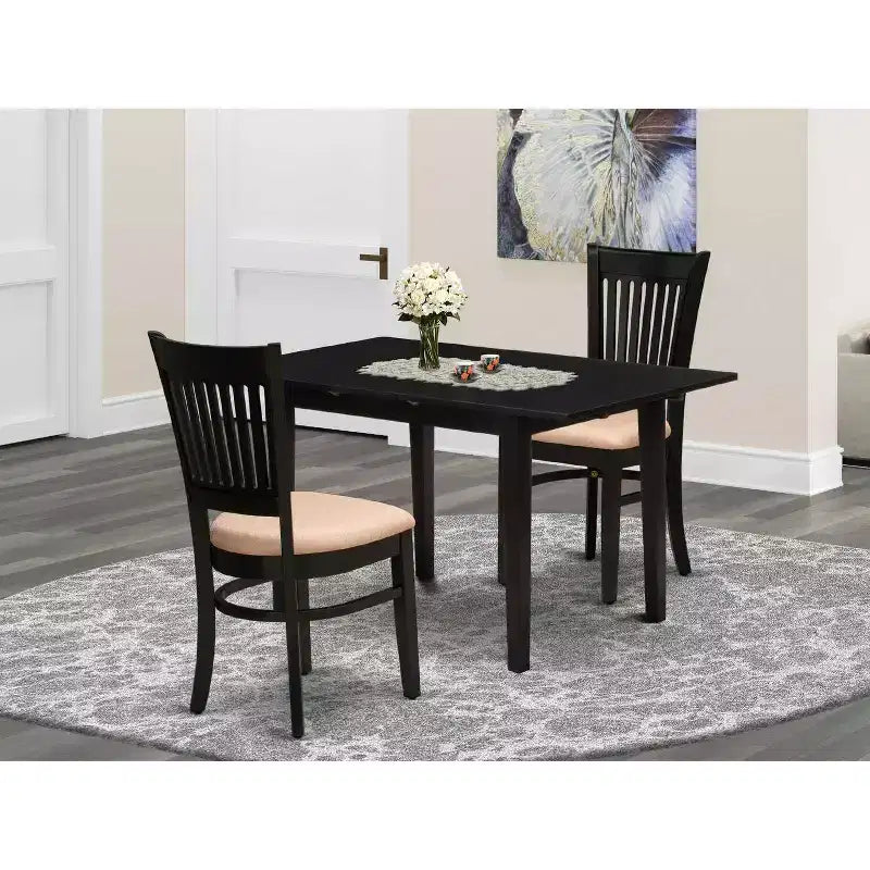 Ensemble de salle à manger 3 pièces HomeStock avec plateau rectangulaire en bois massif noir et rallonge papillon
