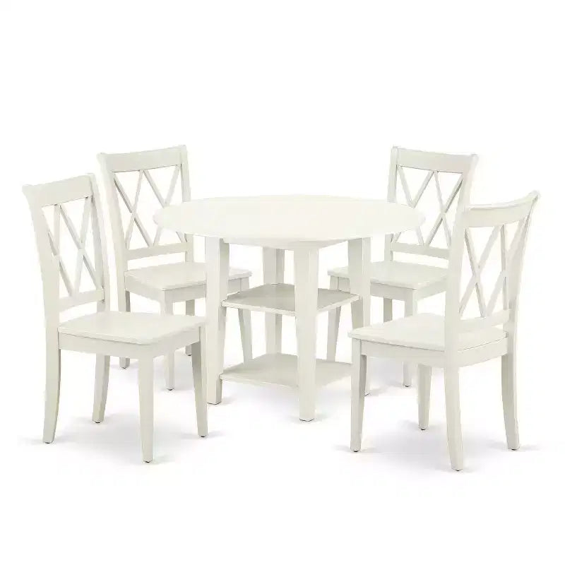 Round Dining Table Set 5pc 20-42 Inch Table w/ Drop Leaves & 4 Chairs