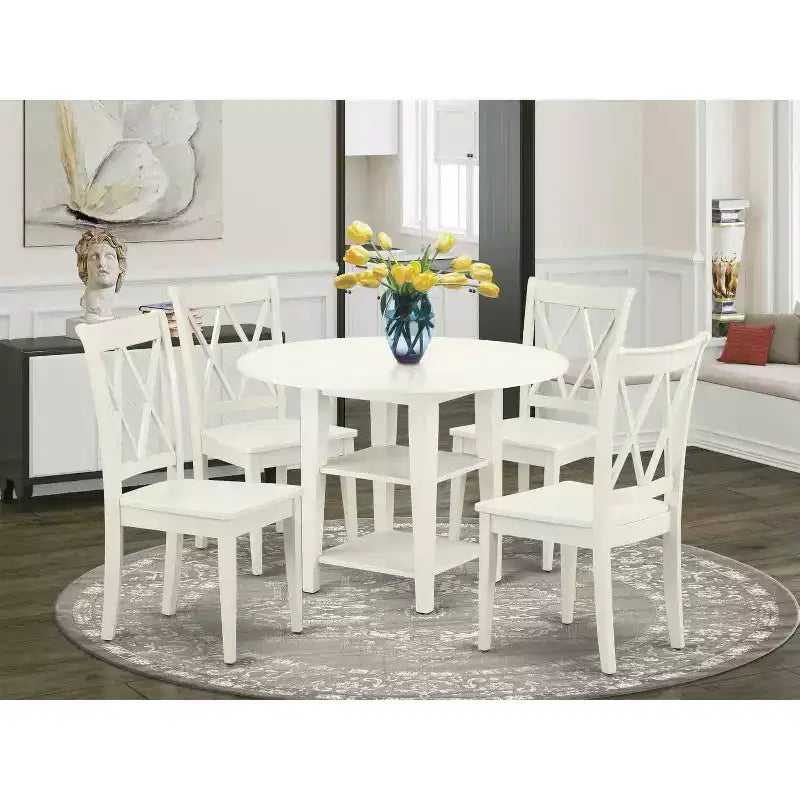 Ensemble de salle à manger rond 5 pièces - Table de 50 à 107 cm avec rallonges escamotables et 4 chaises