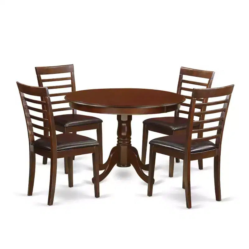 HomeStock 5-Pc Round Mahogany Finish Solid Wood Top Dining table with 4 Chairs